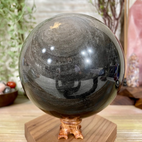 0518 HUGE!!! Silver Sheen Obsidian Crystal Sphere - Double XL 5-1/2 Pounds - Picture 3 of 11